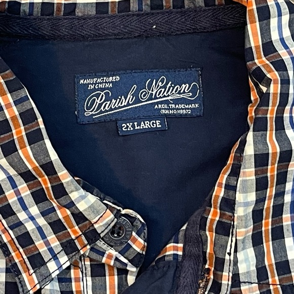 Parish Nation Plaid Roll Tab Long Forever Strong Sleeve Shirt Size 2X - Picture 11 of 11